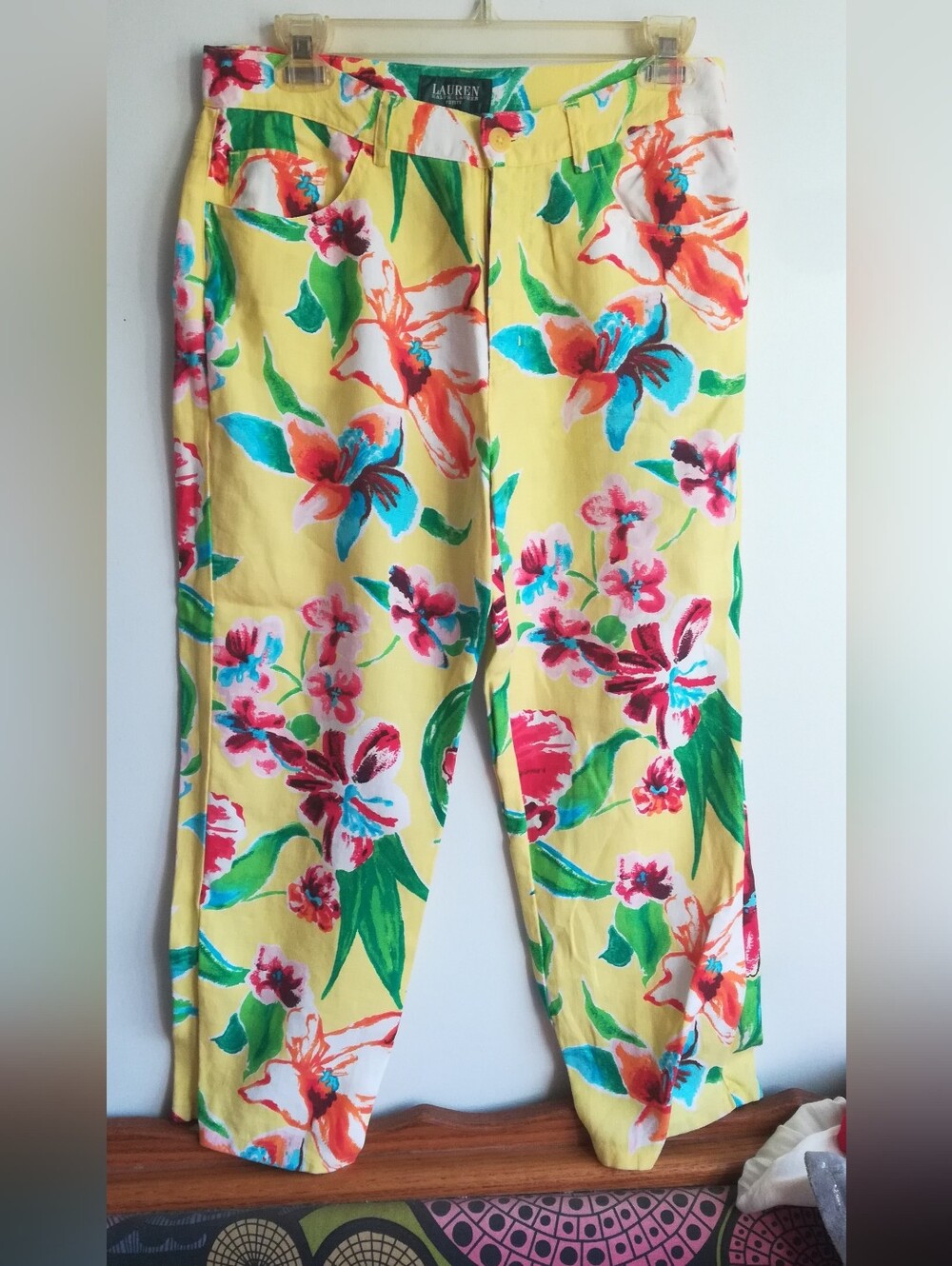 Ralph Lauren Yellow Floral Straight-Leg Pants